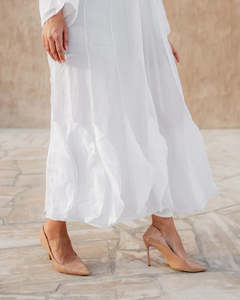 New2026 White Cotton Abaya With Ruffle Hem Long Sleeve Loose Fit Midi Length Modest Dress For Women Middle Eastern Style - Product Image 3