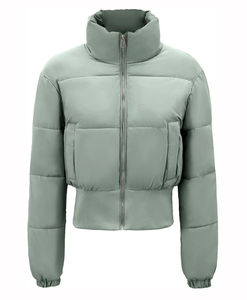 Women's Black <b>Quilted</b> Puffer Jacket Stand Collar Full Sleeve Zipper Closure <b>Thick</b> Winter Coat Solid Color Polyester Wadding Logo - Product Image 4
