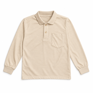 Light <b>Blue</b> <b>School</b> <b>Polo</b> <b>Shirt</b> Long Sleeve Uniform With Chest Pocket Custom Logo for Students - Product Image 1