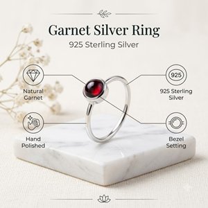 Lovely Round Shape Bezel Setting Garnet 925 <b>Sterling</b> <b>Silver</b> <b>Engagement</b> <b>Ring</b> Trendy Wedding & Anniversary Party Jewelry - Product Image 4