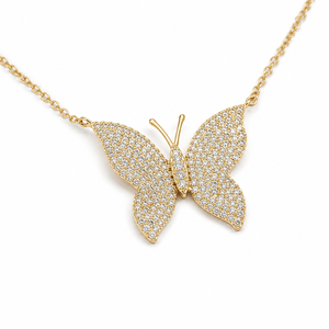 Collar con Colgante de Mariposa, Chapado en Oro de 18K, Moissanita, Corte Brillante Redondo, Diamante, Joyería de Lujo para Mujer - Product Image 4