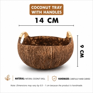 Handmade <b>Coconut</b> <b>Shell</b> Bowl with Handles Natural Wood Flower Style Serving Bowl for Party Food Gifting - Product Image 2