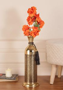 Vase à fleurs en métal de qualité supérieure, style moderne et luxueux, fait main, texturé, base antidérapante, résistant à la rouille, pour table - Product Image 2