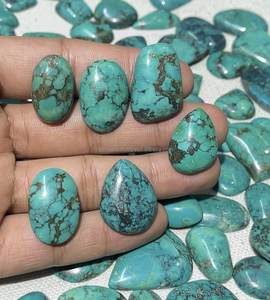 Pierre précieuse naturelle tibétaine turquoise faite à la main, cabochon vert à facettes, en vrac, formes variées 25-40mm pour pendentif et bijoux en argent - Product Image 6