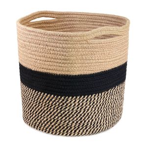 Minimalist Handwoven Cotton <b>Rope</b> <b>Basket</b> Sturdy <b>Storage</b> Organizer for Blanket Toy Laundry with Modern Black Pattern Rattan <b>Basket</b> - Product Image 1