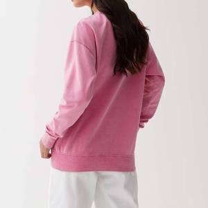 เสื้อสเวตเชิ้ตคอกลมสีชมพูทรงโอเวอร์ไซส์สำหรับผู้หญิง ผ้าฝ้ายถัก 100% ระบายอากาศได้ดี สีพื้น แขนยาว ทรงปกติ เหมาะสำหรับฤดูใบไม้ร่วง - Product Image 3