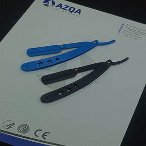 มีดโกนพับได้ตรง สีน้ำเงินเคลือบสแตนเลส สำหรับผู้ชาย ใช้โกนหนวดและโกนขนตามร่างกาย สำหรับช่างตัดผมมืออาชีพ ขายส่ง - Product Image 6