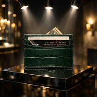 WRIZA Dompet Minimalis Tempat Kartu Kulit Asli Gaya Inggris dengan Tekstur Kulit Buaya Premium Desain Ringkas untuk Pria dan Wanita