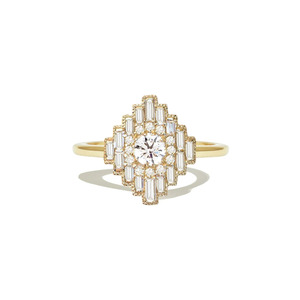 Anillo de Oro Amarillo Art Deco con Racimo de Diamantes Cultivados en Laboratorio para Compromiso, Boda y Aniversario - Regalo de Lujo - Product Image 1