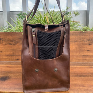 Personalized Boot Stitch Full Grain Genuine Leather <b>Dog</b> Tote Bag Carrier Custom Portable Outdoor Large Capacity Pet Travel Bags - Product Image 3