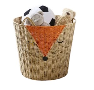 Aesthetic Woodland Fox Seagrass Storage Basket Handcrafted <b>Wicker</b> Animal Toy Hamper Creative Decorative <b>Bin</b> Nursery - Product Image 3
