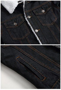 Wholesale breathable Winter Denim Jeans Jacket Warm Outdoor Clothing Cotton Sherpa Lined Denim Trucker Jacket for <b>man</b> oem - Product Image 3