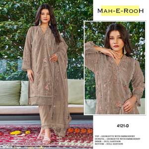 Costumes de mariage pakistanais brodés en georgette colorée de créateur Belle fête élégante et tenue occasionnelle avec Salwar - Product Image 5