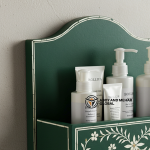 ชั้นวางของติดผนังห้องน้ำสีเขียว ทำด้วยมือ ตกแต่งด้วยไม้ลายดอกไม้ สำหรับจัดเก็บ - Product Image 2