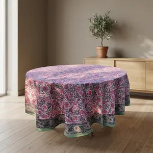 Mantel redondo con estampado de bloque de mano, mantel de Tela con estampado de bloque de mano, mantel de 8 plazas con borde redondo - Product Image 6
