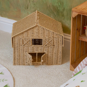Handmade Paper Rope House <b>Storage</b> <b>Basket</b> <b>Wicker</b> Toy Organizer <b>Basket</b> With Lid For Kids Room Nursery Home Decoration - Product Image 4