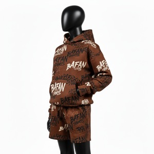 Women Hoodie Short Set 320 GSM Cotton Polyester Fleece <b>Rust</b> Brown Varsity Chenille Patch Custom Logo Women's Sets - Product Image 4