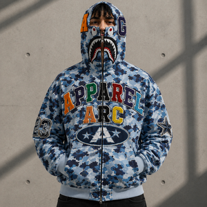 Sudadera con capucha de camuflaje rosa para hombre, con cremallera completa, estilo urbano personalizado, corte oversize, con parche bordado, diseño de cuello alto, tejido grueso - Product Image 4