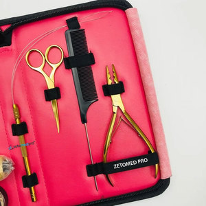 Professional Stainless Steel Hair Extension Tools Set Gold 3-Hole Plier with Hair Section Clips & <b>Beads</b> <b>Thread</b> Alligator Clips - Product Image 3