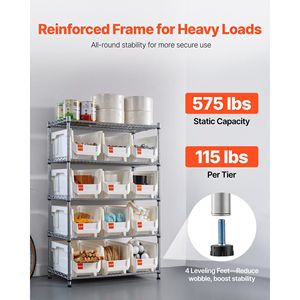 Sistema di scaffalature in acciaio a 5 livelli con ruote, 12 contenitori organizer, scaffale mobile per attrezzi con ruote per garage - Product Image 3