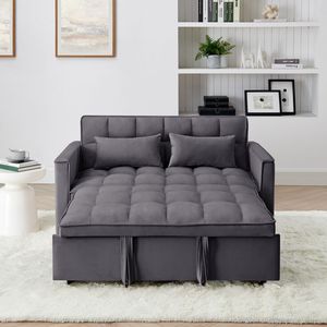 Modern 54.33-Inch Versatile <b>Foldable</b> Velvet <b>Sofa</b> <b>Bed</b> Adjustable Back in 3 Lengths Gray-Pull Out <b>Bed</b> - Product Image 4