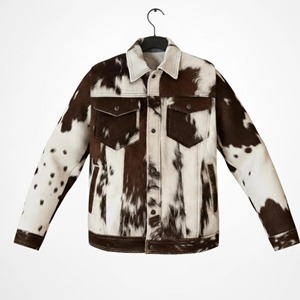 Veste en cuir de vache véritable pour homme, motif vache tachetée marron et blanc, style western, manteau de camionneur vintage, vêtement d'extérieur pour motard - Product Image 1