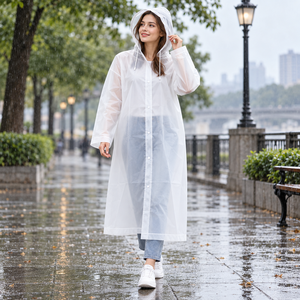 Imperméable réutilisable en EVA pour adulte, imperméable d'urgence à capuche long et léger pour les voyages en plein air, le camping et la randonnée - Product Image 4