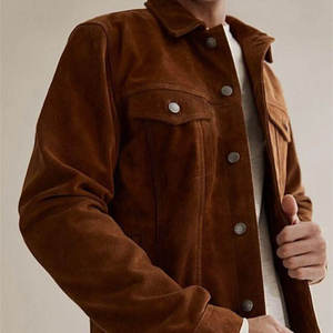 Men's Brown <b>Suede</b> Shirt <b>Jacket</b> Casual Turn-down Collar Regular Fit Autumn Wear Solid Color Button Closure - Product Image 5