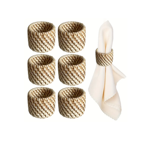 Anillos de servilleta de ratán clásicos, artesanía a precio económico, ecológicos, anillos de servilleta de ratán natural, juego de 6 piezas para uso en la mesa de comedor. - Product Image 1