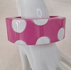 Brazalete de Resina Rosa Intenso con Rayas Blancas y Puntos, Apilable, Ancho y Grueso, Brillante, para Mujer, Joyería de Moda, Brazalete Acrílico - Product Image 2
