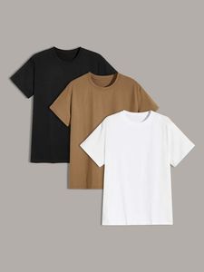 Men 100% Cotton Solid Front Logo T Shirt Plus Size Short Sleeve Crew Neck Blank <b>Tee</b> Breathable Knitted Casual Wear - Product Image 2