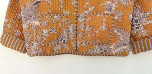 Veste matelassée imprimée à la main : Manteau court en coton indien style bohème - Product Image 3