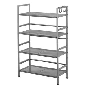 Scaffale in Ferro a 4 Ripiani Hodely, Stile Industriale Rustico, con Ruote, Grigio RT - Product Image 4