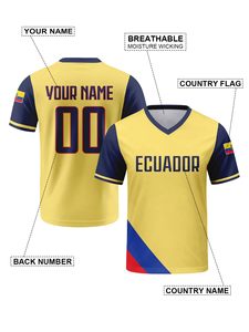 Camiseta de Fútbol para Hombre, Cuello en V, Manga Corta, Nombre y Número Personalizados, Ropa Deportiva Transpirable de Poliéster, Uniforme para Equipo Adulto - Product Image 3