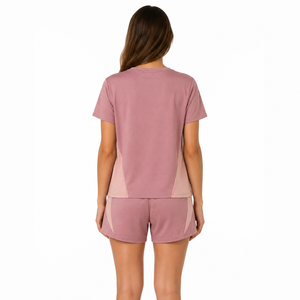 Conjunto de Dos Piezas para Mujer, Color Rosa Empolvado, con Logotipo Personalizado, Top con Cuello en V y Pantalones Cortos, Ropa Deportiva Informal y Transpirable para Verano - Product Image 1