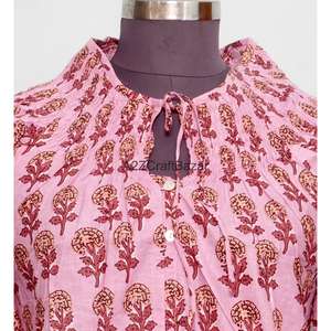 Camisa de algodón puro con estampado en bloques para mujer, blusa de manga larga con estampado para un ajuste regular, para uso informal o formal de oficina. - Product Image 3