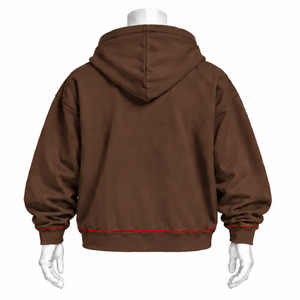 Chocolate Brown Indus Embroidered <b>Hoodie</b> Floral <b>Stitch</b> Design Kangaroo Pocket Relaxed Fit Casual Streetwear Winter Pullover - Product Image 2