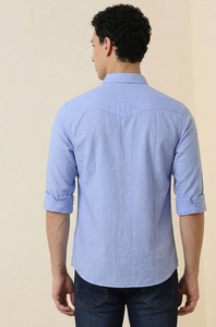 Enovate Men's Double Breasted Solid Color Long Sleeve Casual Shirt Turn-<b>down</b> Collar Breathable Woven Poplin Cotton Back Summer - Product Image 2