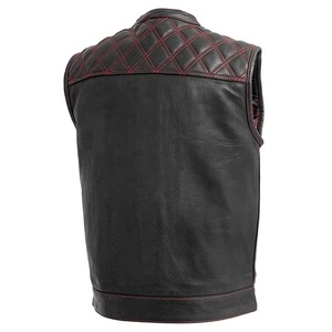 Gilet de motard en cuir style biker avec broderie personnalisée, respirant pour l'été, style club décontracté, prélavé. - Product Image 4