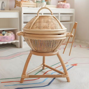 Juguete de barbacoa de ratán para niños, juguete de madera para jugar a fingir, parrilla en miniatura hecha a mano, juguete de cocina para niños - Product Image 3