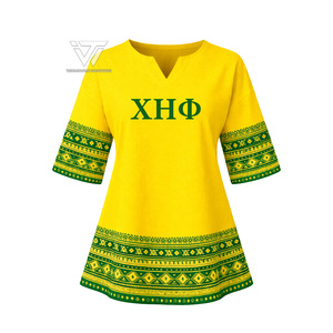 Wholesale Greek Chi Eta Phi Sorority Clothing Sublimated Retro Geometric Print Half Sleeve African Summer Style Shirt - Product Image 1