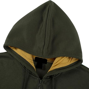Ensemble de survêtement vert olive en gros, avec sweat à capuche zippé en polaire et pantalon de jogging, capuche contrastante, vêtements de sport décontractés pour le quotidien - Product Image 3