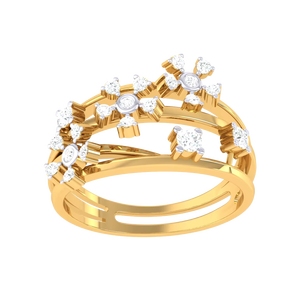 แหวนลายดอกไม้สามวงหรูหรา ประดับเพชรระยิบระยับ สีทอง ดีไซน์ทันสมัย แบบซ้อนได้ เหมาะสำหรับงานปาร์ตี้และงานหมั้น - Product Image 4