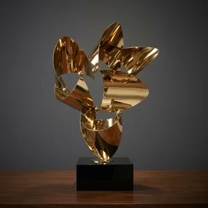 Sculpture abstraite moderne en métal doré, objet décoratif de table pour salon, bureau, chambre, décoration de maison de luxe - Product Image 4