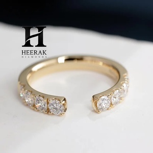 Luxury 14K Yellow Gold <b>Open</b> Gap Diamond <b>Ring</b> Lab Grown Round Brilliant Cut Diamond Cuff Band Minimalist Stackable Wedding <b>Ring</b> - Product Image 1