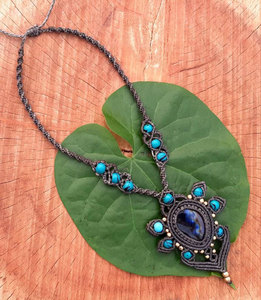 Collar de Macramé Hecho a Mano con Aleación de Zinc, Forma de Bola Budista, Estilo Boho Tribal, Cordón Ajustable, Joyería Artesanal - Product Image 2