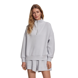 Sudadera de Forro Polar con Capucha y Media Cremallera para Mujer, Ajuste Holgado, Color Liso, Hombros Caídos, Transpirable y Antiarrugas - Product Image 3