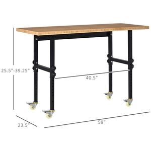 59\" Height Adjustable Garage Workbench with Wheels Bamboo Tabletop Durable Workstation Tool Table for Woodworking - Product Image 3