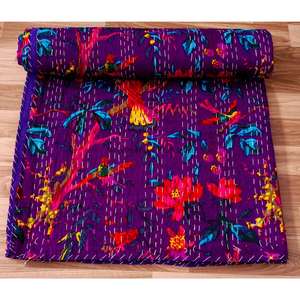 Colcha Kantha de algodón 100% orgánico, hecha a mano, estampada, reversible, vintage, ecológica, para todas las estaciones, tamaño doble, de alta calidad. - Product Image 5