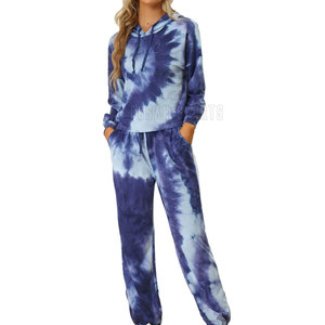 Women Tie Dye Hooded <b>Tracksuit</b> Full Sleeve Loose Fit Casual Jogger Set With Side Pockets Drawstring Waist Autumn Wear - Product Image 2